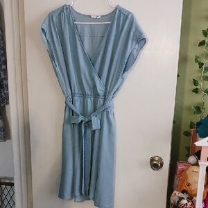 GAP Light Blue Wrap Midi Dress with Tie Waist
